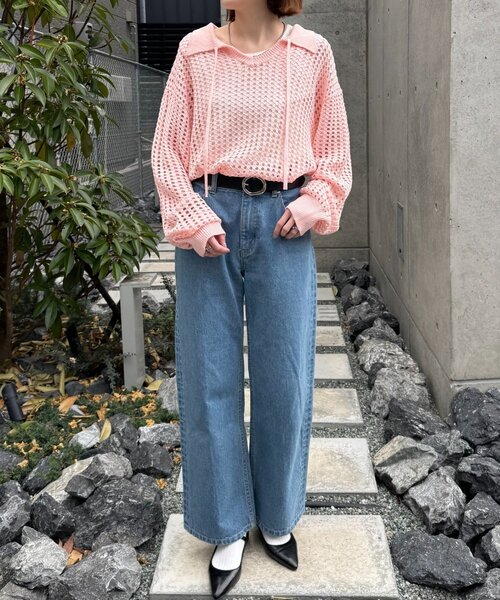 CIAOPANIC TYPY（チャオパニックティピー）の「メッシュ襟付きスキッパーニット（ニット/セーター・レディース・ブラック/ピンク/オフホワイト・ONE SIZE）」の5枚目の写真