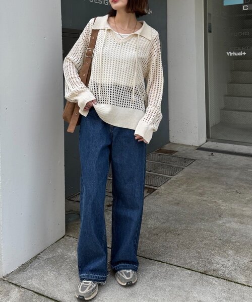 CIAOPANIC TYPY（チャオパニックティピー）の「メッシュ襟付きスキッパーニット（ニット/セーター・レディース・ブラック/ピンク/オフホワイト・ONE SIZE）」の7枚目の写真