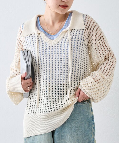 CIAOPANIC TYPY（チャオパニックティピー）の「メッシュ襟付きスキッパーニット（ニット/セーター・レディース・ブラック/ピンク/オフホワイト・ONE SIZE）」の10枚目の写真