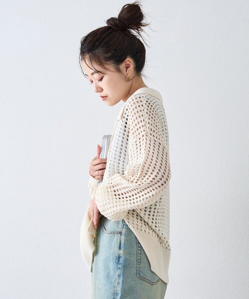 CIAOPANIC TYPY（チャオパニックティピー）の「メッシュ襟付きスキッパーニット（ニット/セーター・レディース・ブラック/ピンク/オフホワイト・ONE SIZE）」の12枚目の写真