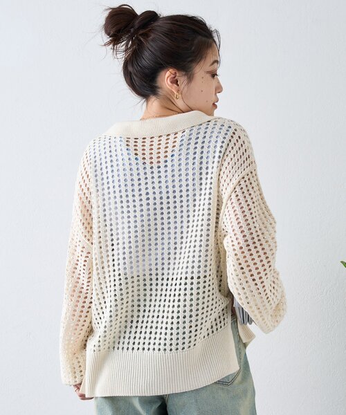 CIAOPANIC TYPY（チャオパニックティピー）の「メッシュ襟付きスキッパーニット（ニット/セーター・レディース・ブラック/ピンク/オフホワイト・ONE SIZE）」の13枚目の写真