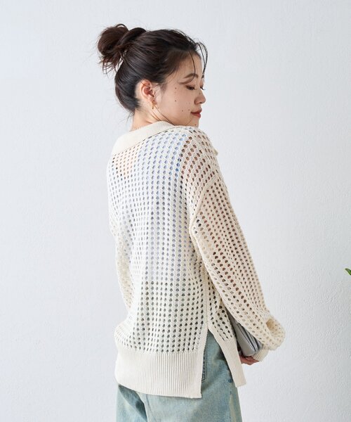 CIAOPANIC TYPY（チャオパニックティピー）の「メッシュ襟付きスキッパーニット（ニット/セーター・レディース・ブラック/ピンク/オフホワイト・ONE SIZE）」の14枚目の写真