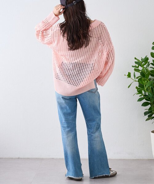 CIAOPANIC TYPY（チャオパニックティピー）の「メッシュ襟付きスキッパーニット（ニット/セーター・レディース・ブラック/ピンク/オフホワイト・ONE SIZE）」の21枚目の写真