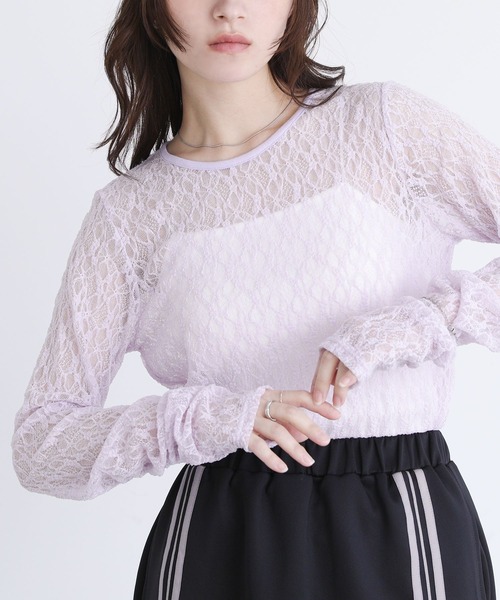 somari imagination（ソマリ イマジネーション）の「『袖ギャザーレースカットソー』（Tシャツ/カットソー・レディース・ラベンダー/オフホワイト/ブラック・2/1）」の3枚目の写真
