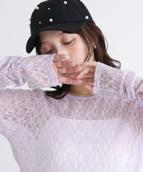 somari imagination（ソマリ イマジネーション）の「『袖ギャザーレースカットソー』（Tシャツ/カットソー・レディース・ラベンダー/オフホワイト/ブラック・2/1）」の12枚目の写真