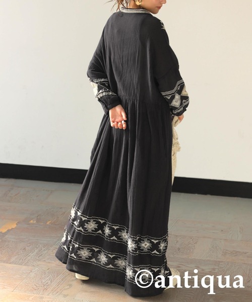 antiqua(アンティカ)の「インド綿刺繍ワンピース(ワンピース・レディース・ホワイト/ブラック・ONESIZE)」の11枚目の写真