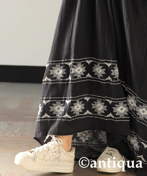antiqua(アンティカ)の「インド綿刺繍ワンピース(ワンピース・レディース・ホワイト/ブラック・ONESIZE)」の12枚目の写真