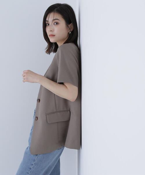 NATURAL BEAUTY BASIC(ナチュラルビューティーベーシック)の「◇【Oggi掲載】リネンライクツイルシリーズ ハーフスリーブジャケット(テーラードジャケット・レディース・ブラウン/ベージュ/カーキ・SMALL/MEDIUM)」の1枚目の写真