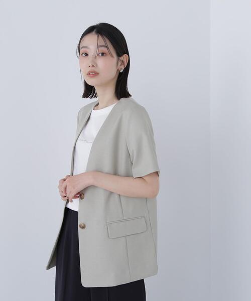 NATURAL BEAUTY BASIC(ナチュラルビューティーベーシック)の「◇【Oggi掲載】リネンライクツイルシリーズ ハーフスリーブジャケット(テーラードジャケット・レディース・ブラウン/ベージュ/カーキ・SMALL/MEDIUM)」の3枚目の写真