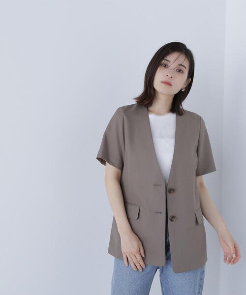 NATURAL BEAUTY BASIC(ナチュラルビューティーベーシック)の「◇【Oggi掲載】リネンライクツイルシリーズ ハーフスリーブジャケット(テーラードジャケット・レディース・ブラウン/ベージュ/カーキ・SMALL/MEDIUM)」の10枚目の写真
