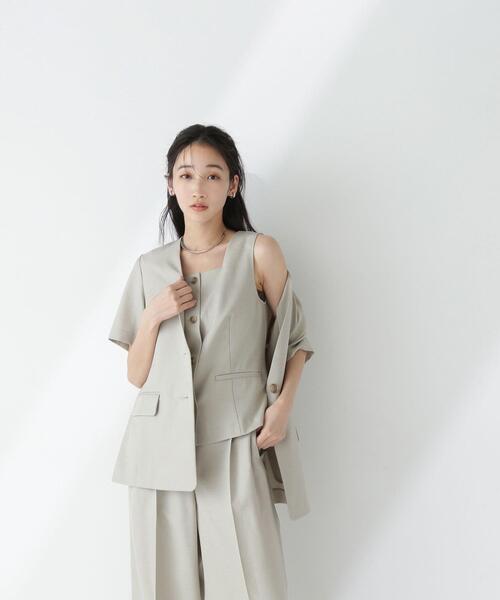 NATURAL BEAUTY BASIC(ナチュラルビューティーベーシック)の「◇【Oggi掲載】リネンライクツイルシリーズ ハーフスリーブジャケット(テーラードジャケット・レディース・ブラウン/ベージュ/カーキ・SMALL/MEDIUM)」の4枚目の写真