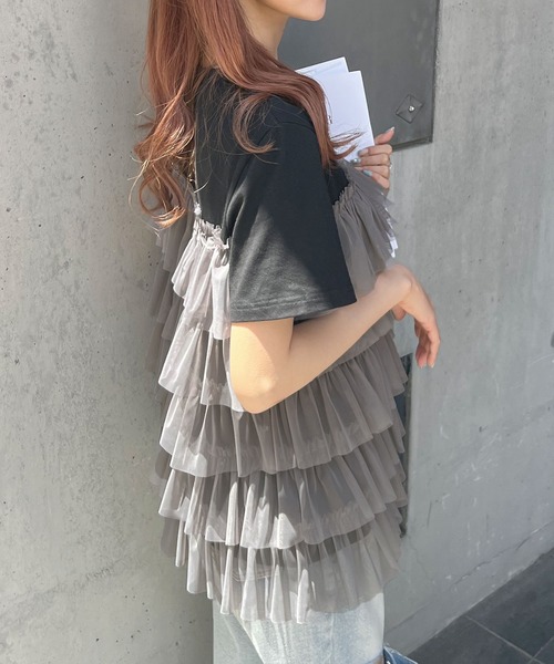 Futier land（フューティアランド）の「チュールティアードドッキングTシャツ（Tシャツ/カットソー・レディース・ブラック/ブラック系その他/ホワイト/ホワイト系その他・FREE）」の13枚目の写真
