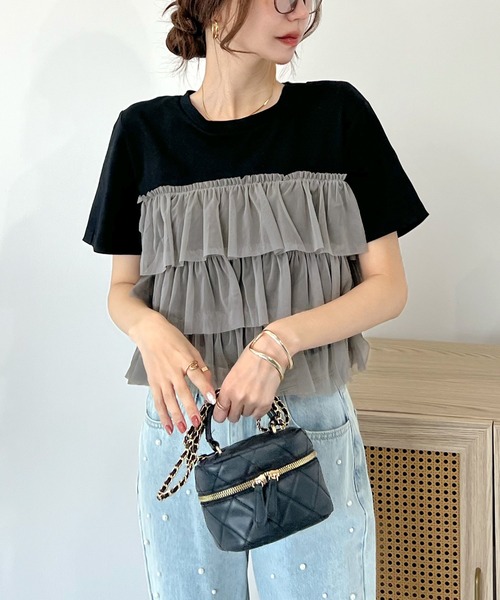 Futier land（フューティアランド）の「チュールティアードドッキングTシャツ（Tシャツ/カットソー・レディース・ブラック/ブラック系その他/ホワイト/ホワイト系その他・FREE）」の7枚目の写真