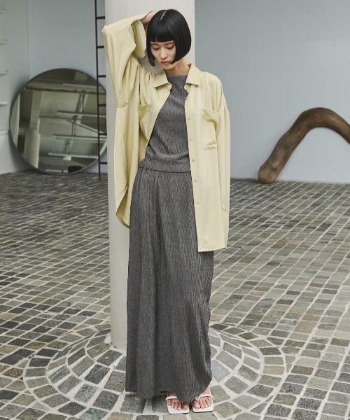 AIC.（エーアイシー）の「ワッシャー加工ボートネックノースリトップス/セットアップ可能（タンクトップ・レディース・ブラック/チャコールグレー/ブルー・FREE）」の11枚目の写真