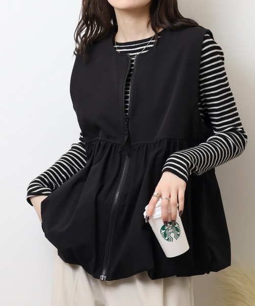 ベスト ジレ EGLANTINE バルーンジップストレッチベスト レディース hellam ベスト ジレ ダブルジップバルーンナイロンベスト