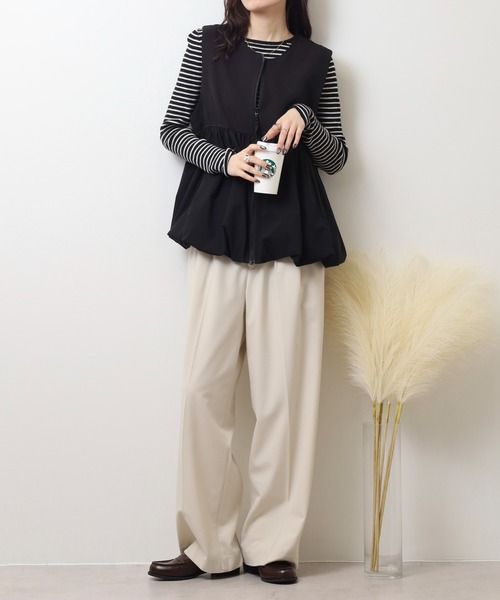 EGLANTINE(エグランティーヌ)の「EGLANTINE バルーンジップストレッチベスト(ベスト・レディース・ブラック/ベージュ・40)」の9枚目の写真