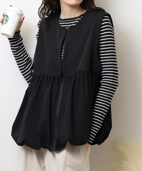 EGLANTINE(エグランティーヌ)の「EGLANTINE バルーンジップストレッチベスト(ベスト・レディース・ブラック/ベージュ・40)」の6枚目の写真