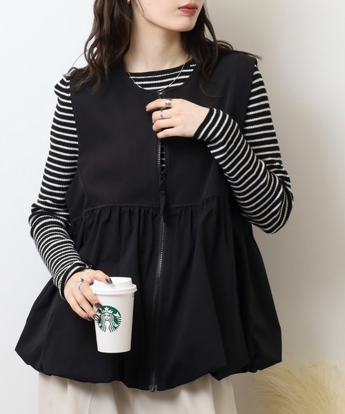 EGLANTINE(エグランティーヌ)の「EGLANTINE バルーンジップストレッチベスト(ベスト・レディース・ブラック/ベージュ・40)」の7枚目の写真