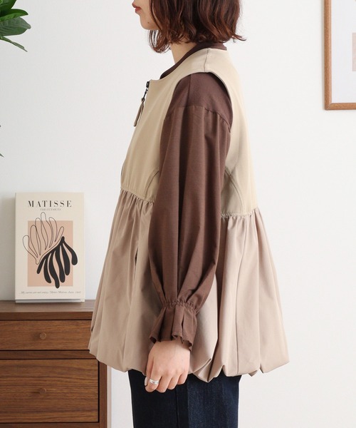 EGLANTINE(エグランティーヌ)の「EGLANTINE バルーンジップストレッチベスト(ベスト・レディース・ブラック/ベージュ・40)」の15枚目の写真