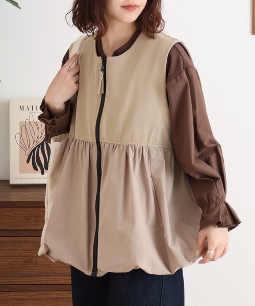 EGLANTINE(エグランティーヌ)の「EGLANTINE バルーンジップストレッチベスト(ベスト・レディース・ブラック/ベージュ・40)」の10枚目の写真