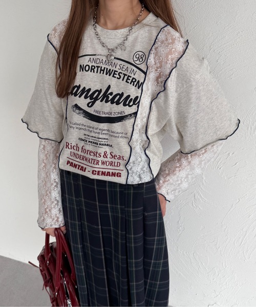 kutir（クティール）の「【アームウォーマー付き】マルチウェイレース切り替えTシャツ（Tシャツ/カットソー・レディース・オフホワイト/カーキ/オートミール・FREE）」の3枚目の写真