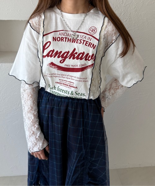 kutir（クティール）の「【アームウォーマー付き】マルチウェイレース切り替えTシャツ（Tシャツ/カットソー・レディース・オフホワイト/カーキ/オートミール・FREE）」の2枚目の写真