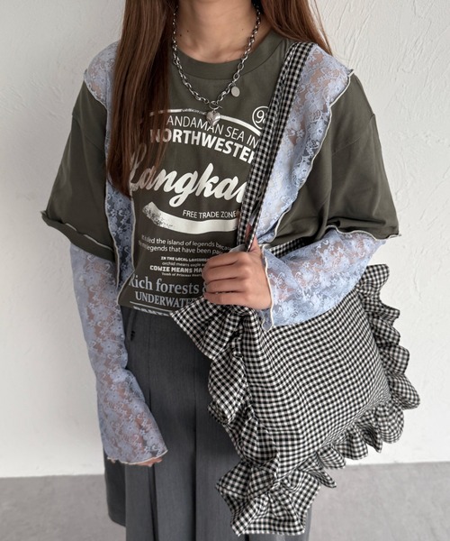 kutir（クティール）の「【アームウォーマー付き】マルチウェイレース切り替えTシャツ（Tシャツ/カットソー・レディース・オフホワイト/カーキ/オートミール・FREE）」の22枚目の写真