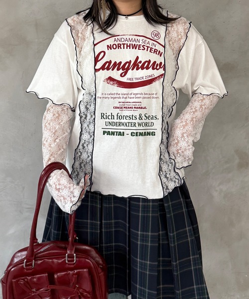 kutir（クティール）の「【アームウォーマー付き】マルチウェイレース切り替えTシャツ（Tシャツ/カットソー・レディース・オフホワイト/カーキ/オートミール・FREE）」の4枚目の写真