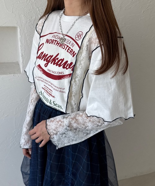 kutir（クティール）の「【アームウォーマー付き】マルチウェイレース切り替えTシャツ（Tシャツ/カットソー・レディース・オフホワイト/カーキ/オートミール・FREE）」の5枚目の写真