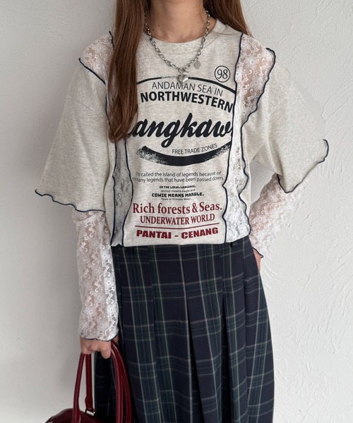 kutir（クティール）の「【アームウォーマー付き】マルチウェイレース切り替えTシャツ（Tシャツ/カットソー・レディース・オフホワイト/カーキ/オートミール・FREE）」の13枚目の写真