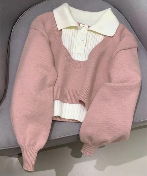 blackdia ocean(ブラックダイヤオーシャン)の「blackdia ocean 襟付きタンクトップニット&Uネックプルオーバーニット アンサンブル(ニット/セーター・レディース・グレー/ライトピンク/ライトブルー/ブラック・MEDIUM/SMALL)」の17枚目の写真