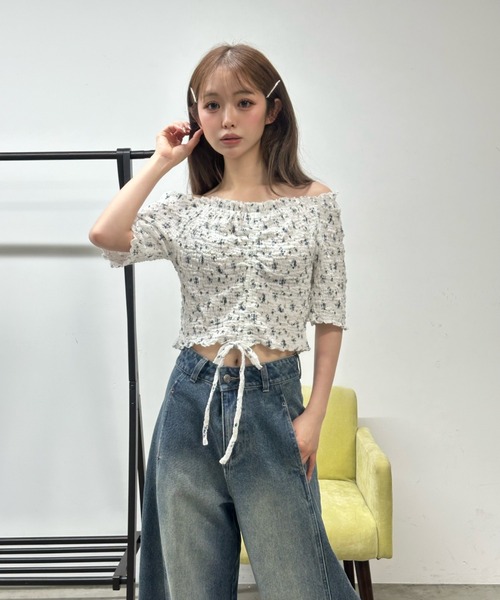 RAY CASSIN(レイカズン)の「ドロストシャーリング5分袖ブラウス(シャツ/ブラウス・レディース・ブラウン系その他2/ブルー系その他2/ホワイト系その他2・FREE)」の17枚目の写真