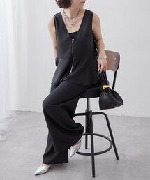 Remind me and forever | 【新色追加！】【SET UP商品】前ZIPペプラムベスト＆ワイドパンツ(サロペット/オーバーオール)