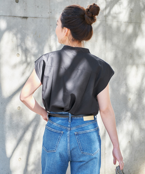 B.C STOCK（ベーセーストック）の「手洗い可 / UVカット / UVケアフロントフレアースタンドシャツ（シャツ/ブラウス・レディース・ホワイト/キャメル/ブラック・FREE）」の14枚目の写真