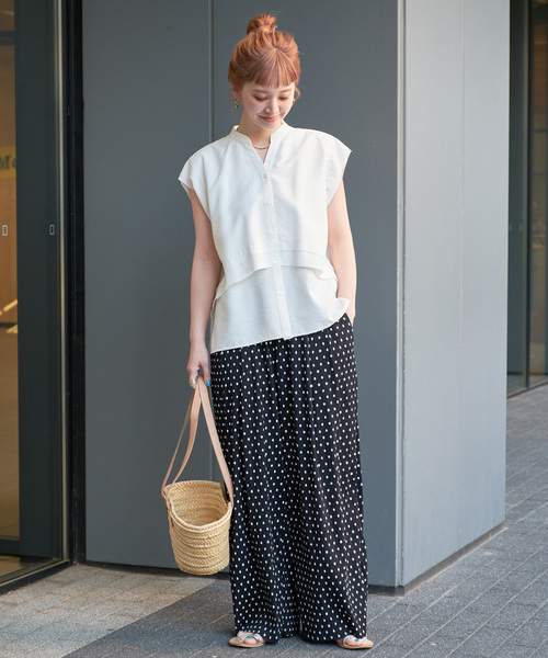 B.C STOCK（ベーセーストック）の「手洗い可 / UVカット / UVケアフロントフレアースタンドシャツ（シャツ/ブラウス・レディース・ホワイト/キャメル/ブラック・FREE）」の17枚目の写真