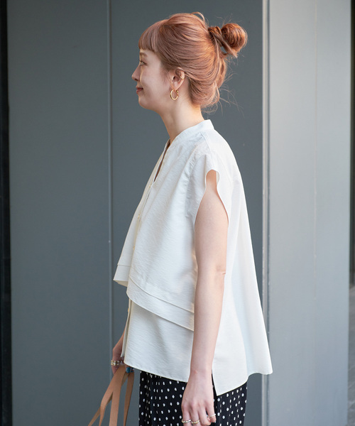 B.C STOCK（ベーセーストック）の「手洗い可 / UVカット / UVケアフロントフレアースタンドシャツ（シャツ/ブラウス・レディース・ホワイト/キャメル/ブラック・FREE）」の22枚目の写真