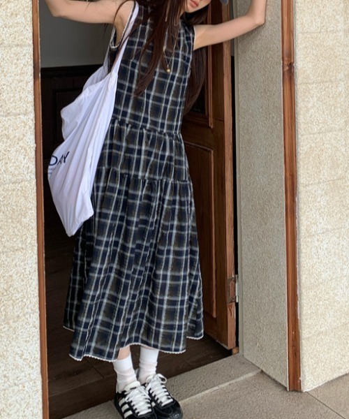 FREE STYLISTS（フリー スタイリスト）の「YUGA_YGMC　Checkered sleeveless dress（ワンピース・レディース・グリーン・M/S）」の8枚目の写真