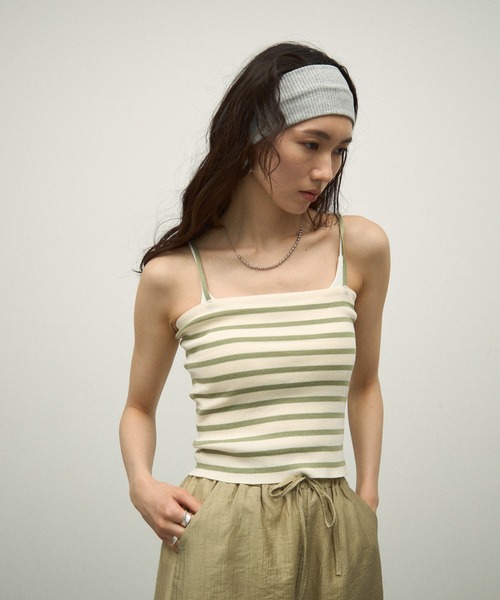Lutim by u（ルチバイユー）の「【3Piece Set】 Striped Knit Crepe Shirt Setup / 【3点セット】涼感ラッシュガードセットアップ（シャツ/ブラウス・レディース・ナチュラル/オリーブ/ホワイト/ピンク・FREE）」の20枚目の写真