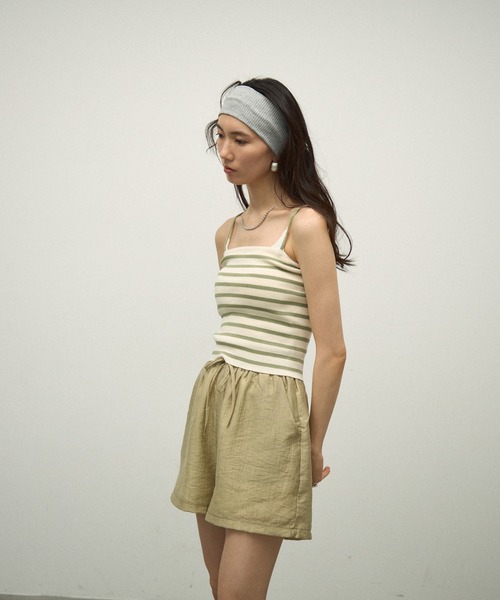 Lutim by u（ルチバイユー）の「【3Piece Set】 Striped Knit Crepe Shirt Setup / 【3点セット】涼感ラッシュガードセットアップ（シャツ/ブラウス・レディース・ナチュラル/オリーブ/ホワイト/ピンク・FREE）」の21枚目の写真