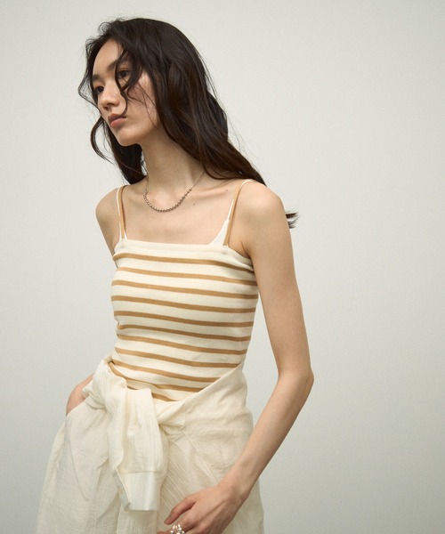 Lutim by u（ルチバイユー）の「【3Piece Set】 Striped Knit Crepe Shirt Setup / 【3点セット】涼感ラッシュガードセットアップ（シャツ/ブラウス・レディース・ナチュラル/オリーブ/ホワイト/ピンク・FREE）」の9枚目の写真