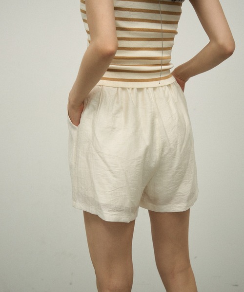 Lutim by u（ルチバイユー）の「【3Piece Set】 Striped Knit Crepe Shirt Setup / 【3点セット】涼感ラッシュガードセットアップ（シャツ/ブラウス・レディース・ナチュラル/オリーブ/ホワイト/ピンク・FREE）」の13枚目の写真