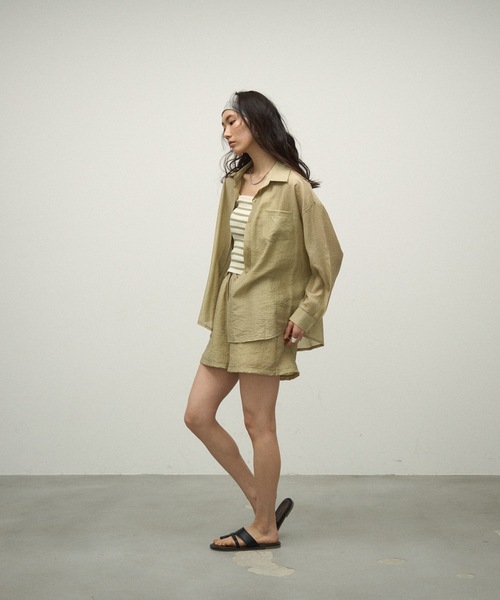 セール】【3Piece Set】 Striped Knit Crepe Shirt Setup / 【3