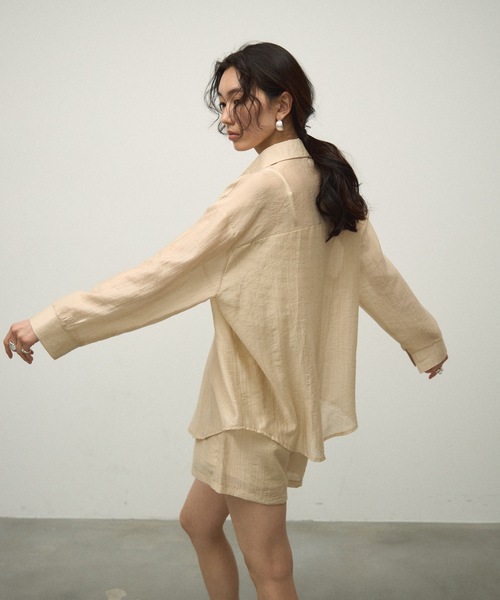 セール】【3Piece Set】 Striped Knit Crepe Shirt Setup / 【3