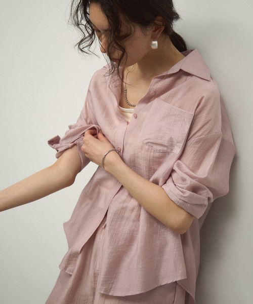 ブラウス シャツ 「3Piece Set」 Striped Knit Crepe Shirt Setup / 「3点セット」涼感ラッシュガードセットア ブラウス シャツ 「3Piece Set」 Striped Knit Crepe Shirt