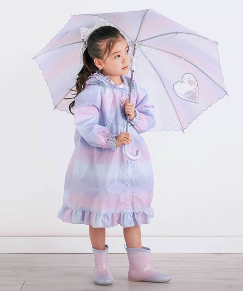 お揃い】収納トートバッグ付フリルリボンオーロラレインコート(95