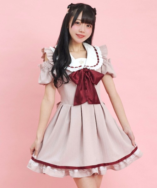 Secret Honey(シークレットハニー)の「オープンショルダーバルーン袖ワンピース(ワンピース・レディース・グレー/ピンク/ブラック・MEDIUM)」の2枚目の写真