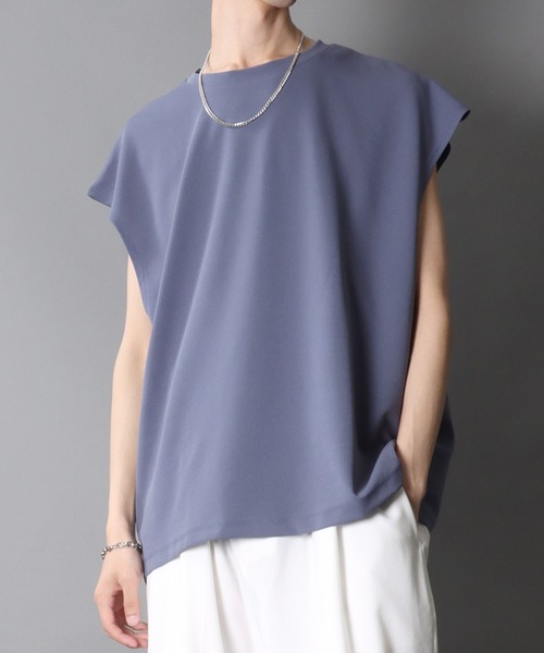 SITRY（シトリー）の「Amunzen Big Silhouette No Sleeve Shirt/UVカット 梨地 ビッグシルエット ノースリーブシャツ タンクトップ（タンクトップ・メンズ・グレイッシュブルー/ダークグリーン/ベージュ/チャコール/オフホワイト/ブラック・L/M/LL）」の6枚目の写真
