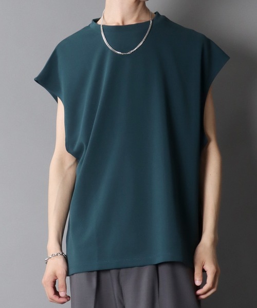 SITRY（シトリー）の「Amunzen Big Silhouette No Sleeve Shirt/UVカット 梨地 ビッグシルエット ノースリーブシャツ タンクトップ（タンクトップ・メンズ・グレイッシュブルー/ダークグリーン/ベージュ/チャコール/オフホワイト/ブラック・L/M/LL）」の5枚目の写真