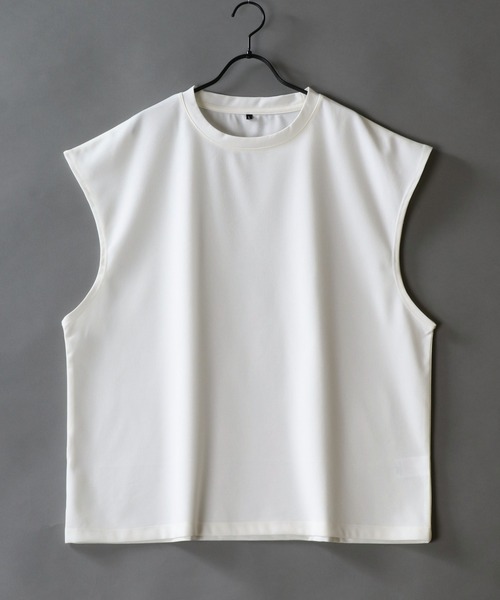 SITRY（シトリー）の「Amunzen Big Silhouette No Sleeve Shirt/UVカット 梨地 ビッグシルエット ノースリーブシャツ タンクトップ（タンクトップ・メンズ・グレイッシュブルー/ダークグリーン/ベージュ/チャコール/オフホワイト/ブラック・L/M/LL）」の17枚目の写真