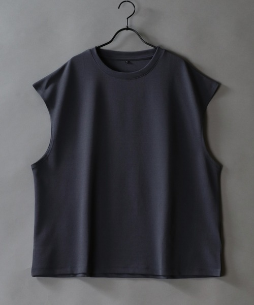 SITRY（シトリー）の「Amunzen Big Silhouette No Sleeve Shirt/UVカット 梨地 ビッグシルエット ノースリーブシャツ タンクトップ（タンクトップ・メンズ・グレイッシュブルー/ダークグリーン/ベージュ/チャコール/オフホワイト/ブラック・L/M/LL）」の19枚目の写真